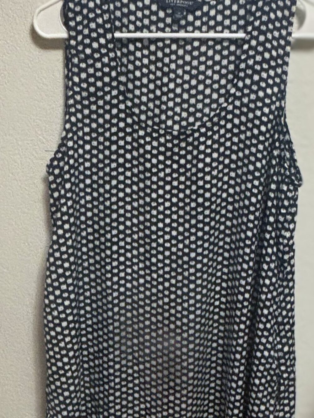 Liverpool Black White Geometric Dot Sleeveless Dress High Low M Wedding Guest - Picture 7 of 12